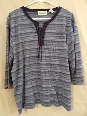 Women's SHENANIGANS Striped Shirt Size 2XL Top Blue tie